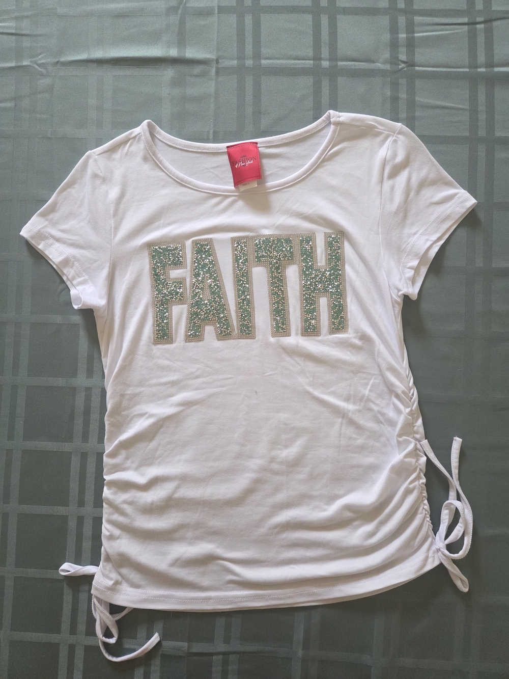 Women's White FAITH Short Sleeve Tee with Side Ties